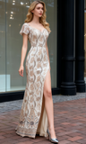 Print Beading Trumpet Mermaid Off The Shoulder Prom Dress With Slit
