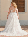 Lace Plus Size Tulle Spaghetti Straps Wedding Dress
