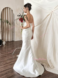 Sheath Column Ruched Satin Sweetheart Wedding Dress