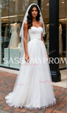 Tulle Ruched A Line Sleeveless Sweetheart Wedding Dress