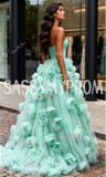 Tulle Sweetheart Flower Mint Green Prom Dress With Slit