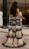 Sequin A Line Ruffles Black Champagne Prom Dress