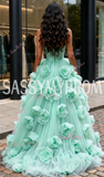 Tulle Sweetheart Flower Mint Green Prom Dress With Slit