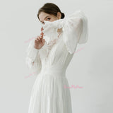 Sheer Chiffon Pleats A Line Long Sleeve Wedding Dress