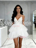 V Neck Short Mini Ruffles White Wedding Dress