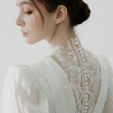 Sheer Chiffon Pleats A Line Long Sleeve Wedding Dress