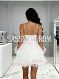 V Neck Short Mini Ruffles White Wedding Dress