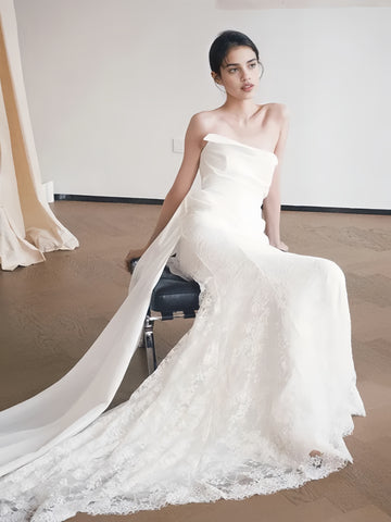 Sheath Column Satin Lace Satin Wedding Dress