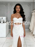 Cut Out Sweetheart Sheath Column Satin Wedding Dress With Slit