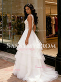 Lace A Line Ruffles Tulle Jewel A Line Wedding Dress