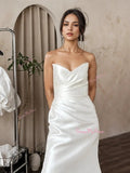 Sheath Column Ruched Satin Sweetheart Wedding Dress