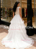 Lace A Line Ruffles Tulle Jewel A Line Wedding Dress