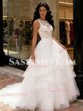 Lace A Line Ruffles Tulle Jewel A Line Wedding Dress