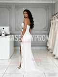 Cut Out Sweetheart Sheath Column Satin Wedding Dress With Slit