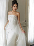 Beading Detachable Train Sheath Column Strapless Spandex Wedding Dress