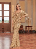 Long Sleeve Sparkle Trumpet Mermaid Gold Party Dress