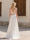 Lace Two Piece Chiffon Spaghetti Straps Wedding Dress