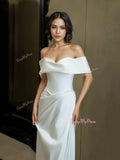 A Line Satin Off The Shoulder Wedding Dress With Slit