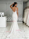 Lace Simple V Neck Trumpet Mermaid Wedding Dress