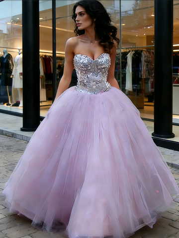 Purple Tulle Sweetheart Sequin Ball Gown Prom Dress