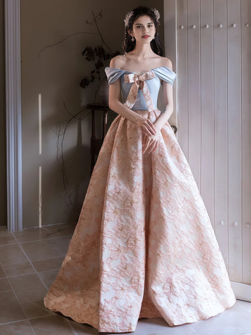 A-Line Off Shoulder Satin Pink Long Prom Dress, Pink Long Evening Dress US 12 / Pink A-Line Off Shoulder Satin Pink Long Prom Dress, Pink Long Evening Dress US 12 / Pink
