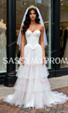 Sweetheart Corset Satin A Line Tulle Layers Wedding Dress With Slit