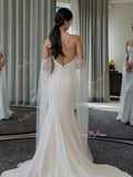 Satin Tulle Long Sleeve Strapless Trumpet Mermaid Wedding Dress