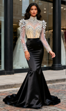 High Neck Tulle & Satin Silver Beading Trumpet Mermaid Prom Dress