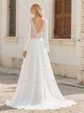 Square Backless Long Sleeve Chiffon Wedding Dress