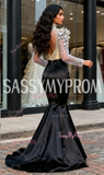 High Neck Tulle & Satin Silver Beading Trumpet Mermaid Prom Dress
