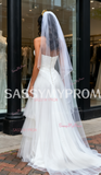 Sweetheart Corset Satin A Line Tulle Layers Wedding Dress With Slit