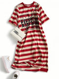 Summer Striped Letter Printing Long Shirt Dress