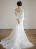 Off The Shoulder Trumpet Mermaid Long Sleeve Appliques Wedding Dress