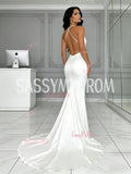 Halter Trumpet Mermaid Satin Backless Wedding Dress