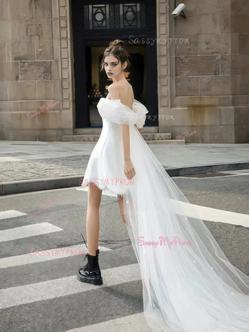 Beading Short Mini Satin Off The Shoulder Wedding Dress – Sassymyprom Beading Short Mini Satin Off The Shoulder Wedding Dress – Sassymyprom
