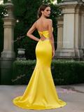 Beading Trumpet Mermaid Yellow Sweetheart Prom Dress With Slit