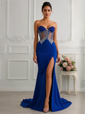 Sweetheart Beading Sheath Column Royal Blue Prom Dress