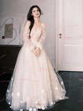 Flower Tulle Long Sleeve Off The Shoulder Wedding Dress