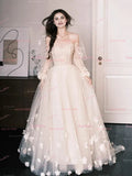 Flower Tulle Long Sleeve Off The Shoulder Wedding Dress