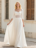 Square Backless Long Sleeve Chiffon Wedding Dress