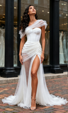 Trumpet Mermaid Satin Sexy Sweetheart Tulle Ruched Wedding Dress
