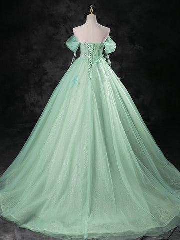 Mint Green Ball Gown Off The Shoulder Tulle Prom Dress Sassymyprom Mint Green Ball Gown Off The Shoulder Tulle Prom Dress Sassymyprom