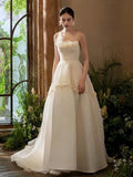 Flower A Line Tulle Strapless Wedding Dress