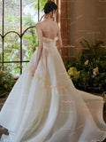 Flower A Line Tulle Strapless Wedding Dress