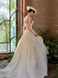 Flower A Line Tulle Strapless Wedding Dress
