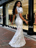 Trumpet Mermaid Silver Sequin High Neck Floral Prom Dress