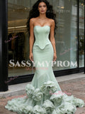 Trumpet Mermaid Flower Sweetheart Corset Satin Green Prom Dress