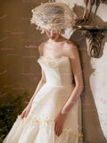 Flower A Line Tulle Strapless Wedding Dress