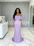 Off The Shoulder Satin Lavender Trumpet Mermaid Prom Dress