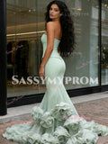Trumpet Mermaid Flower Sweetheart Corset Satin Green Prom Dress